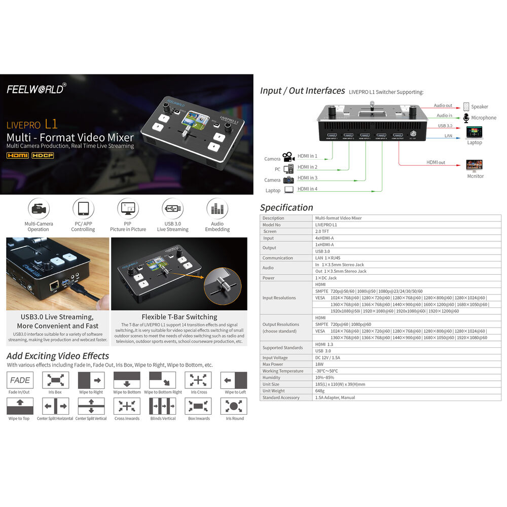 Feelworld LIVEPRO L1 Multicamera Video Switcher - 6