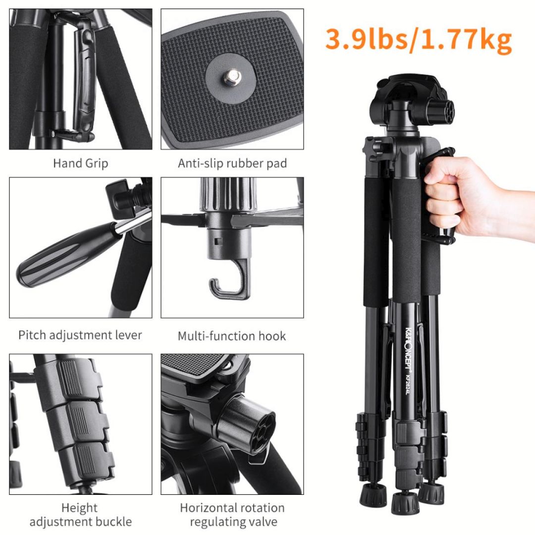 K&F Concept stativ i monopod 177cm, nosač za pametne telefone, trosmerna panoramska glava, KF09.050V2 - 8